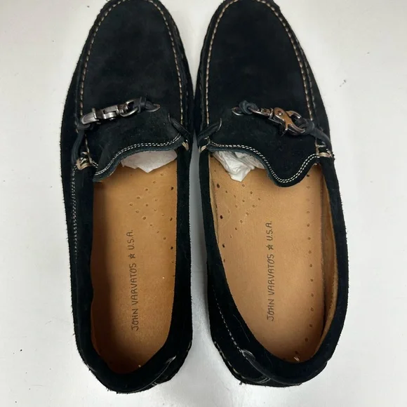 John Varvatos Black Suede Leather Metal Detail Boat Moccasins Loafers 10.5 NWOT